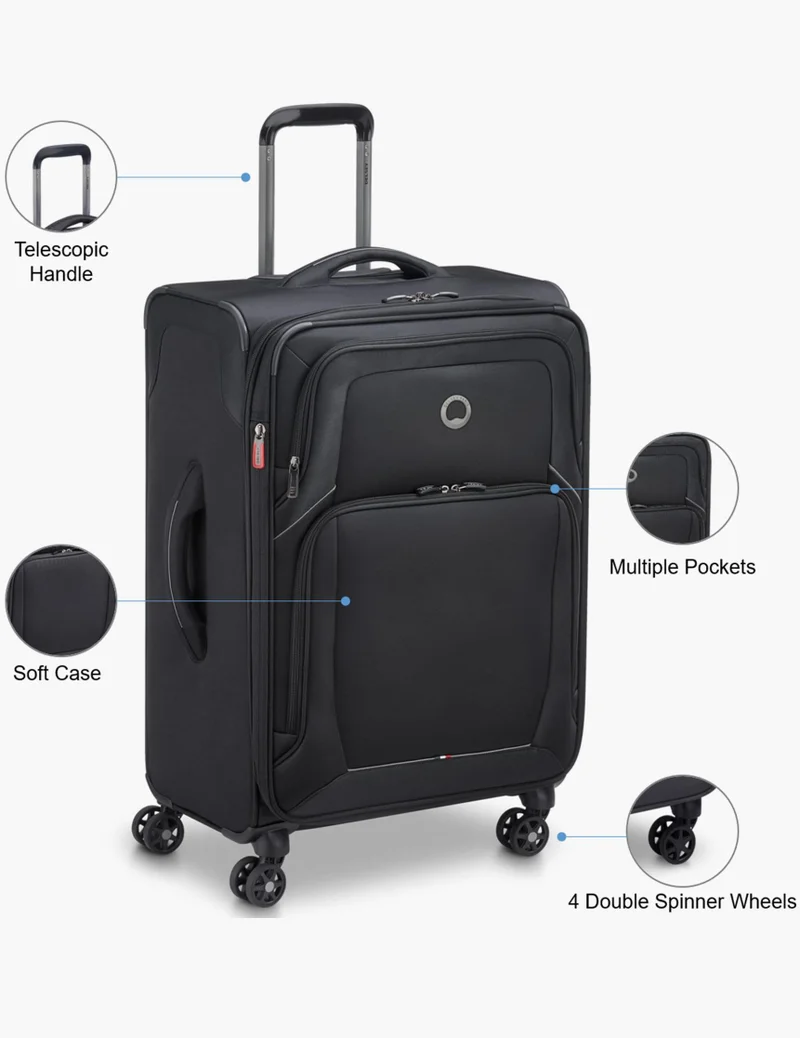 DELSEY Paris 68.5 Optimax Lite 70 Cm Medium 4-Double Wheeled Softcase Expandable Check-In Luggage Trolley - Black  | Best Price UAE